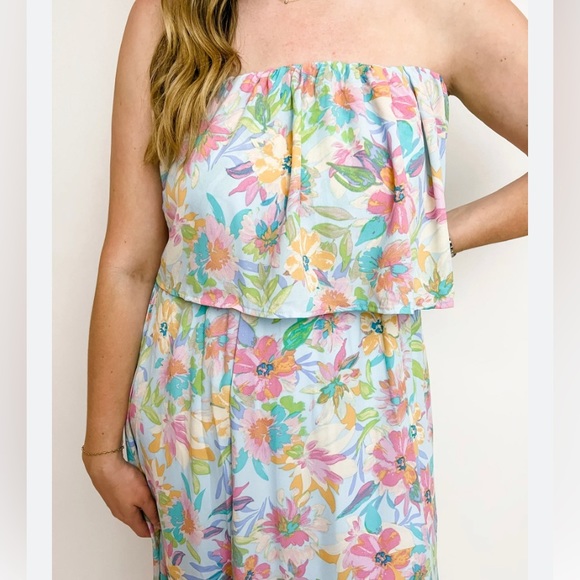 3/$25! NEW!! Emily Wonder Multi Floral Flounce Top Strapless Boutique Maxi Dress - Picture 8 of 9
